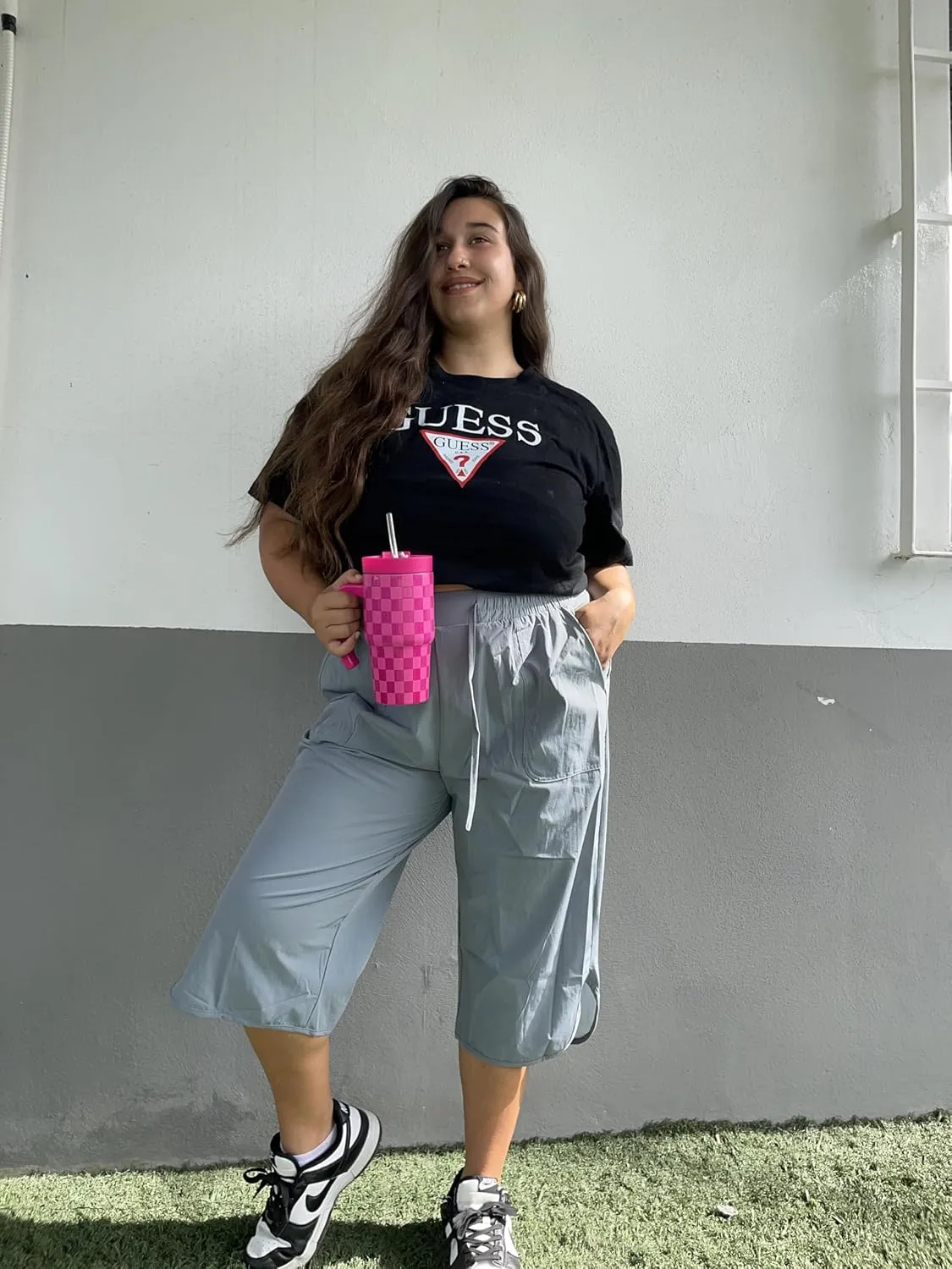 FOREYOND Womens Plus Size Capris Pants Quick Dry Loose Casual Workout Pants with Pockets 1XL-5XL