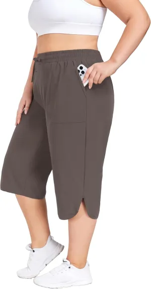FOREYOND Womens Plus Size Capris Pants Quick Dry Loose Casual Workout Pants with Pockets 1XL-5XL