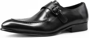 Formal Shoes for Men Slip On Pointed Toe Genuine Leather Split Toe Monk Strap Block Heel Slip Resistant Low Top Anti-Slip Walking(Black,9.5)