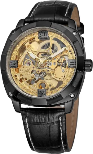 FORSINING Men's Luxury Crystal Automatic Self-Wind Movment Leather Wristatches with Roman Number