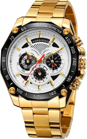 FORSINING Men's Mechanical Automatic Calendar Date Stainless Steel Chronograph Self Winding Wrist Watch