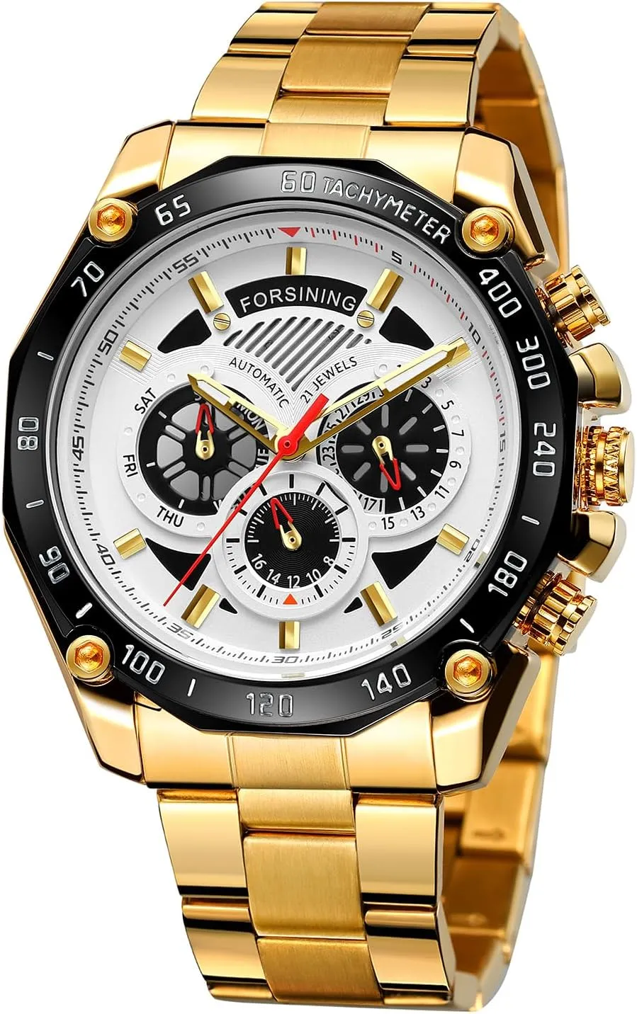 FORSINING Men's Mechanical Automatic Calendar Date Stainless Steel Chronograph Self Winding Wrist Watch