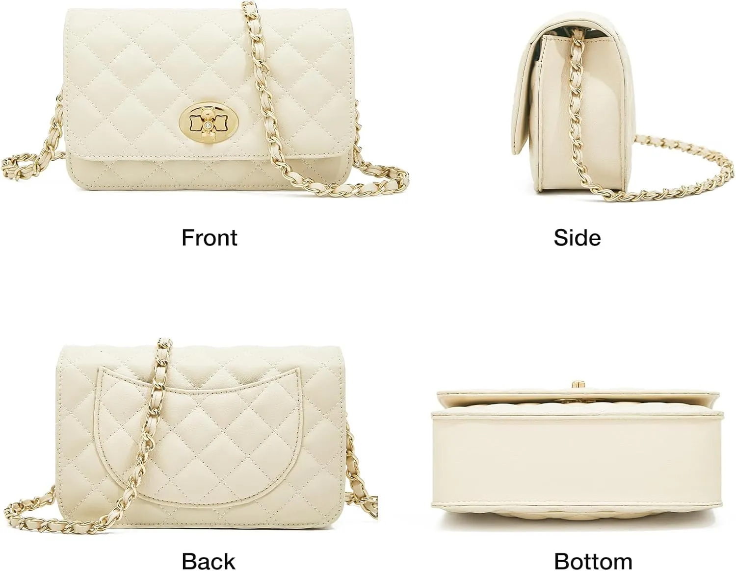 FOXLOVER Quilted Crossbody Purse for Women Faux Leather Trendy Ladies Shoulder Bag with Chain
