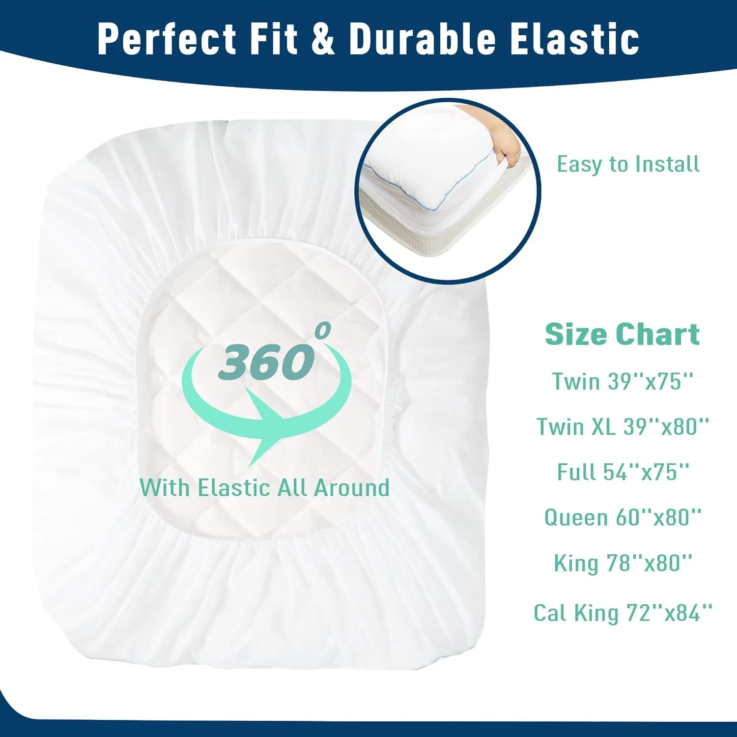 Full Size Mattress Protector Waterproof Quilted Mattress Cover Cotton Mattress Pad Cover Extra Deep Pocket 18-22" Thin Version Hypoallergenic & Soft