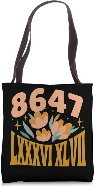 Funny 8647 Subtle Floral Style 86 47 Roman Numerals Retro Tote Bag