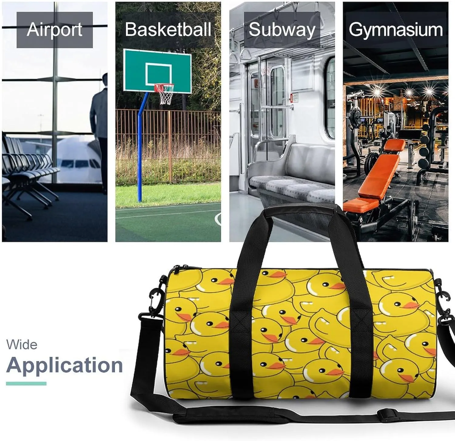 Funny Rubber Duck Art Large Capacity Cylindrical Fitness Bag, Hand-held Fitness Bag