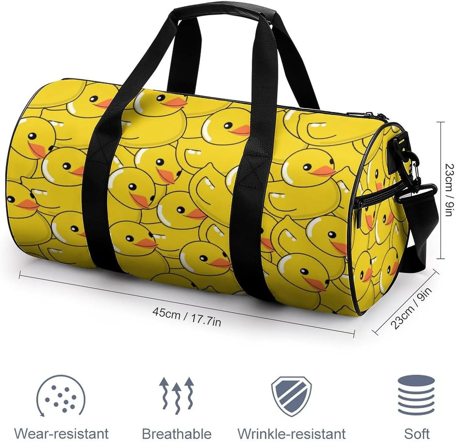 Funny Rubber Duck Art Large Capacity Cylindrical Fitness Bag, Hand-held Fitness Bag