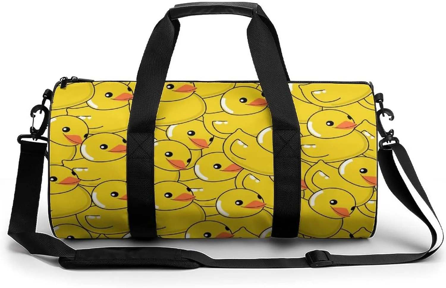 Funny Rubber Duck Art Large Capacity Cylindrical Fitness Bag, Hand-held Fitness Bag