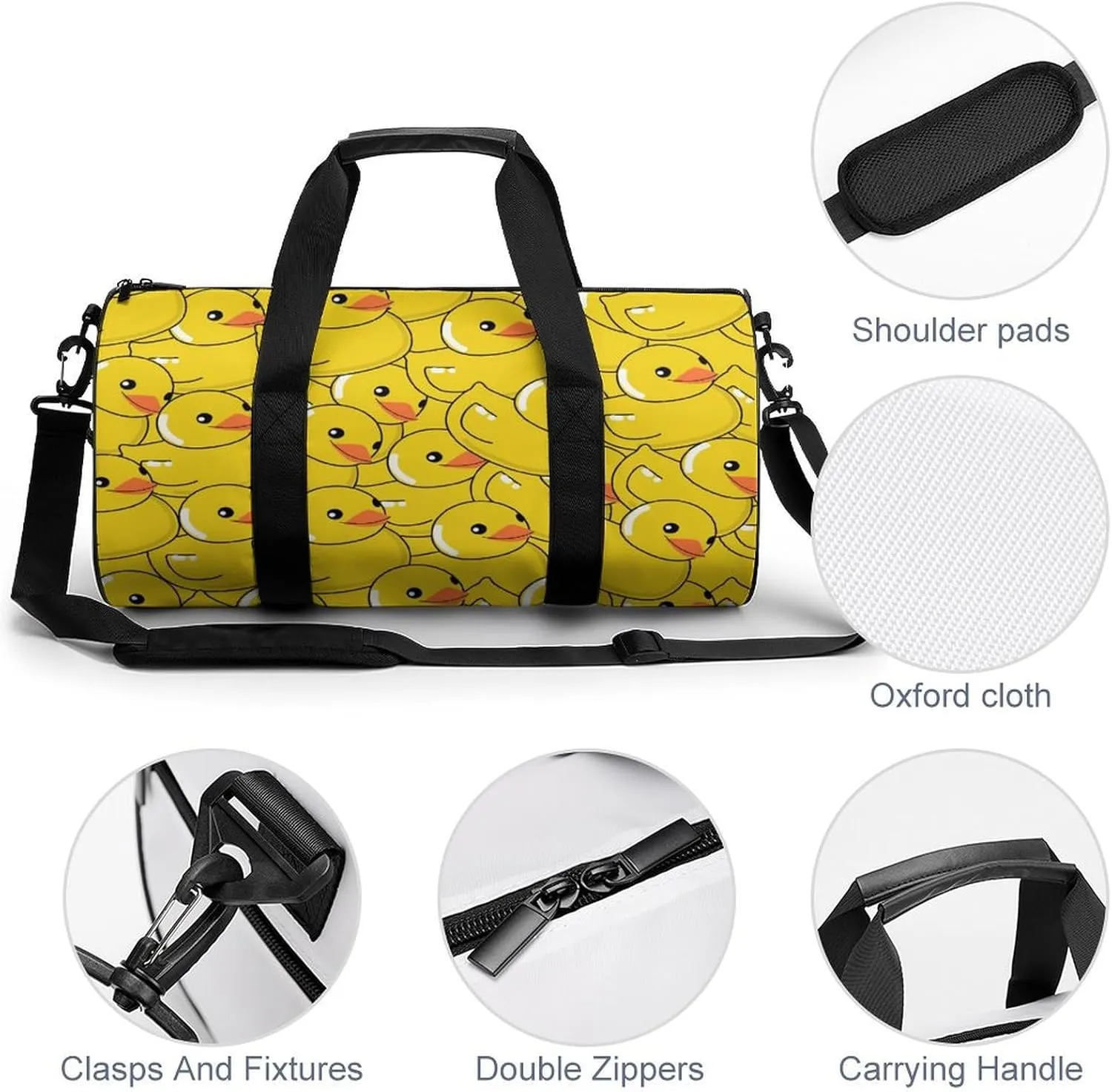 Funny Rubber Duck Art Large Capacity Cylindrical Fitness Bag, Hand-held Fitness Bag