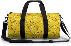 Funny Rubber Duck Art Large Capacity Cylindrical Fitness Bag, Hand-held Fitness Bag