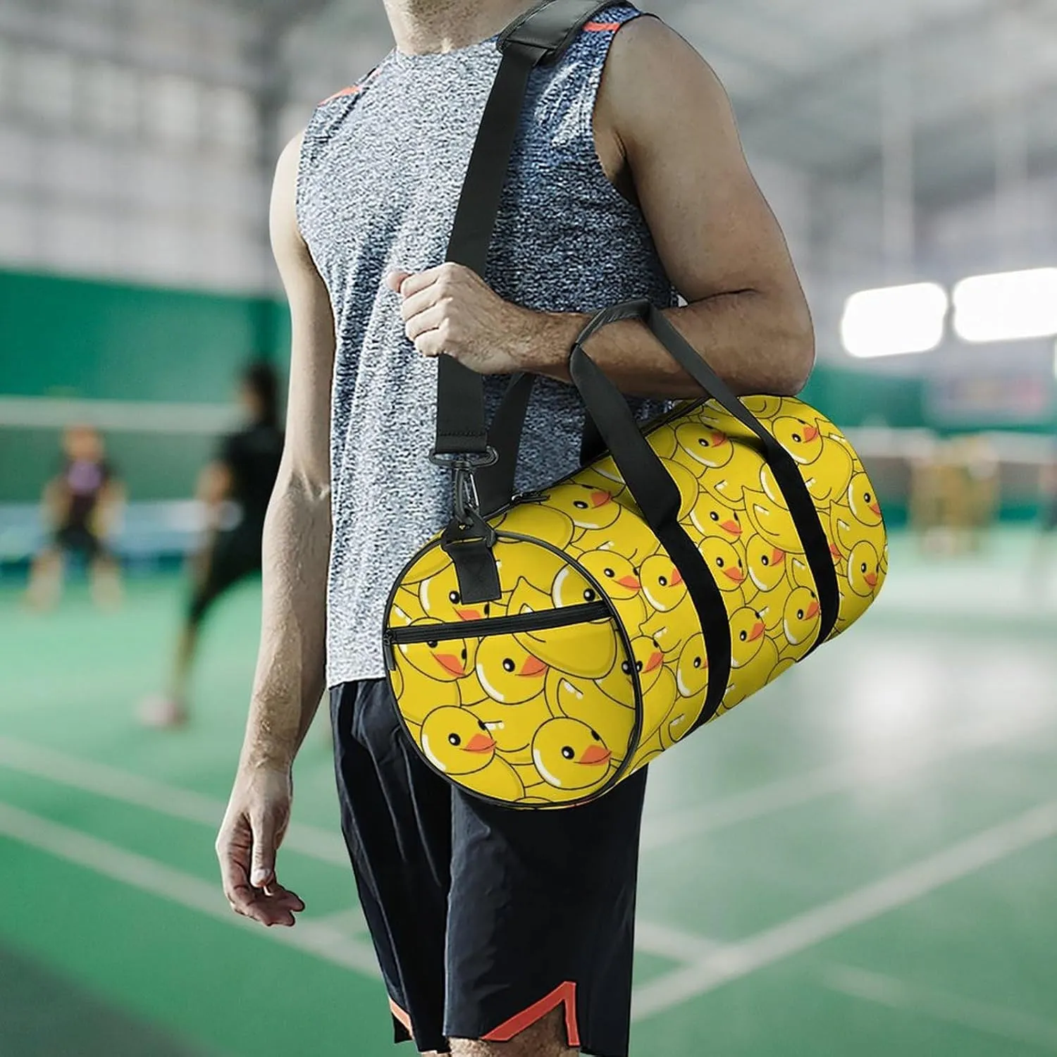 Funny Rubber Duck Art Large Capacity Cylindrical Fitness Bag, Hand-held Fitness Bag