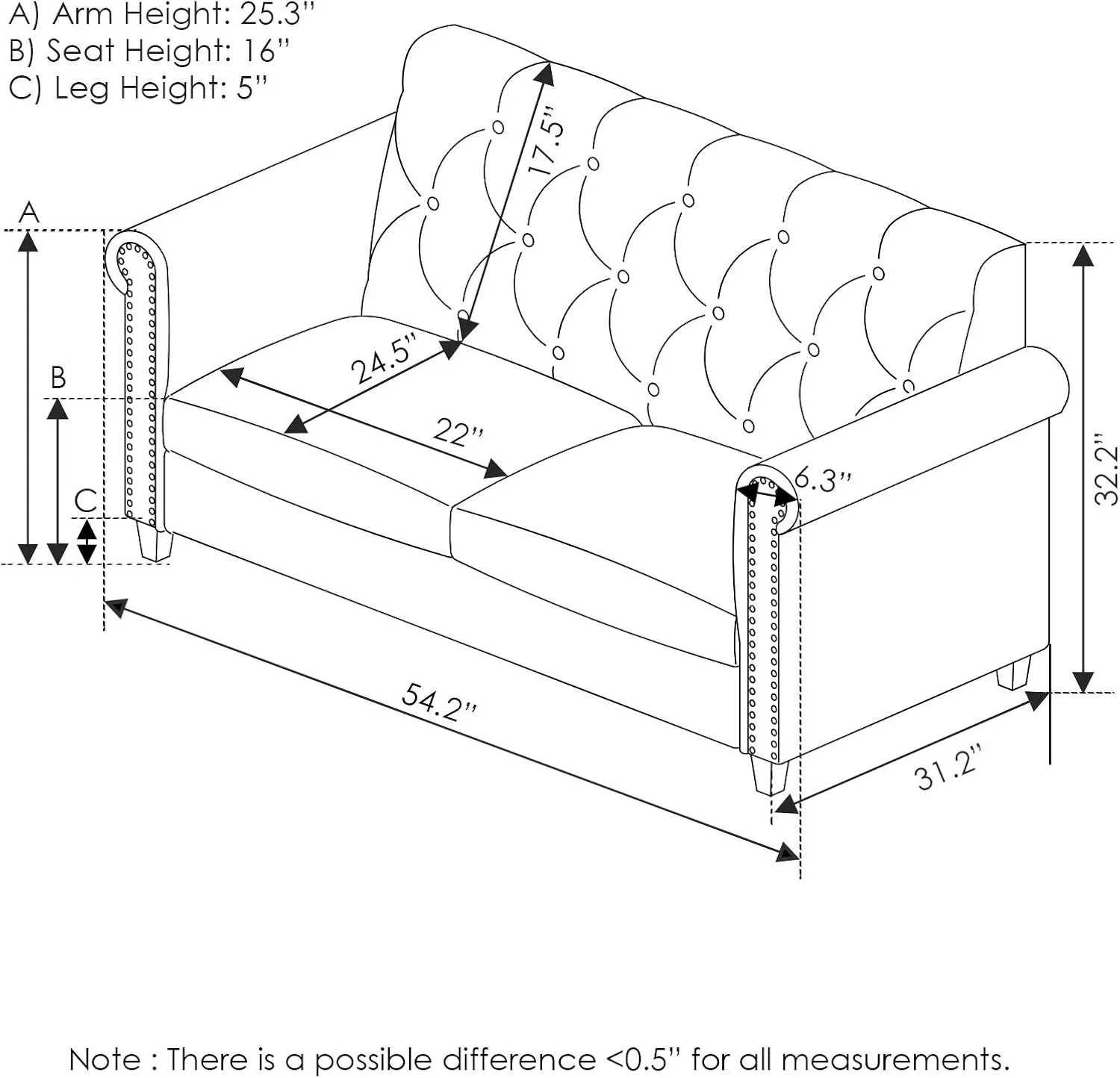 Furinno Bastia Vintage Modern Chesterfield Button Tufted Loveseat/Sofa Couch for Living Room, Navy Velvet