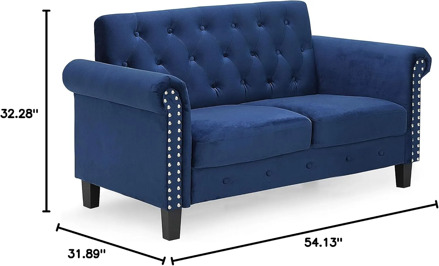 Furinno Bastia Vintage Modern Chesterfield Button Tufted Loveseat/Sofa Couch for Living Room, Navy Velvet