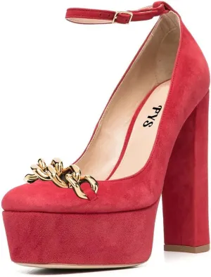 FYS Women Chain Platform Square Toe Pumps Ankle Strap Block Chunky High Heels Formal Wear Wedding Dance Shoes Size 4-15 US