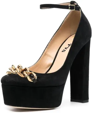 FYS Women Chain Platform Square Toe Pumps Ankle Strap Block Chunky High Heels Formal Wear Wedding Dance Shoes Size 4-15 US