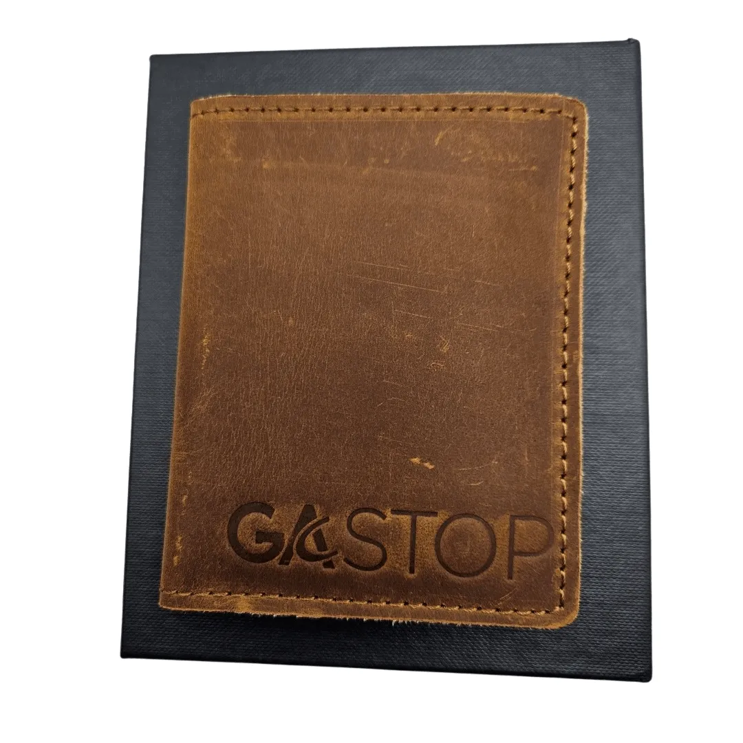 GAC STOP Minimalist Full Grain Leather Men's Card Wallet Brown