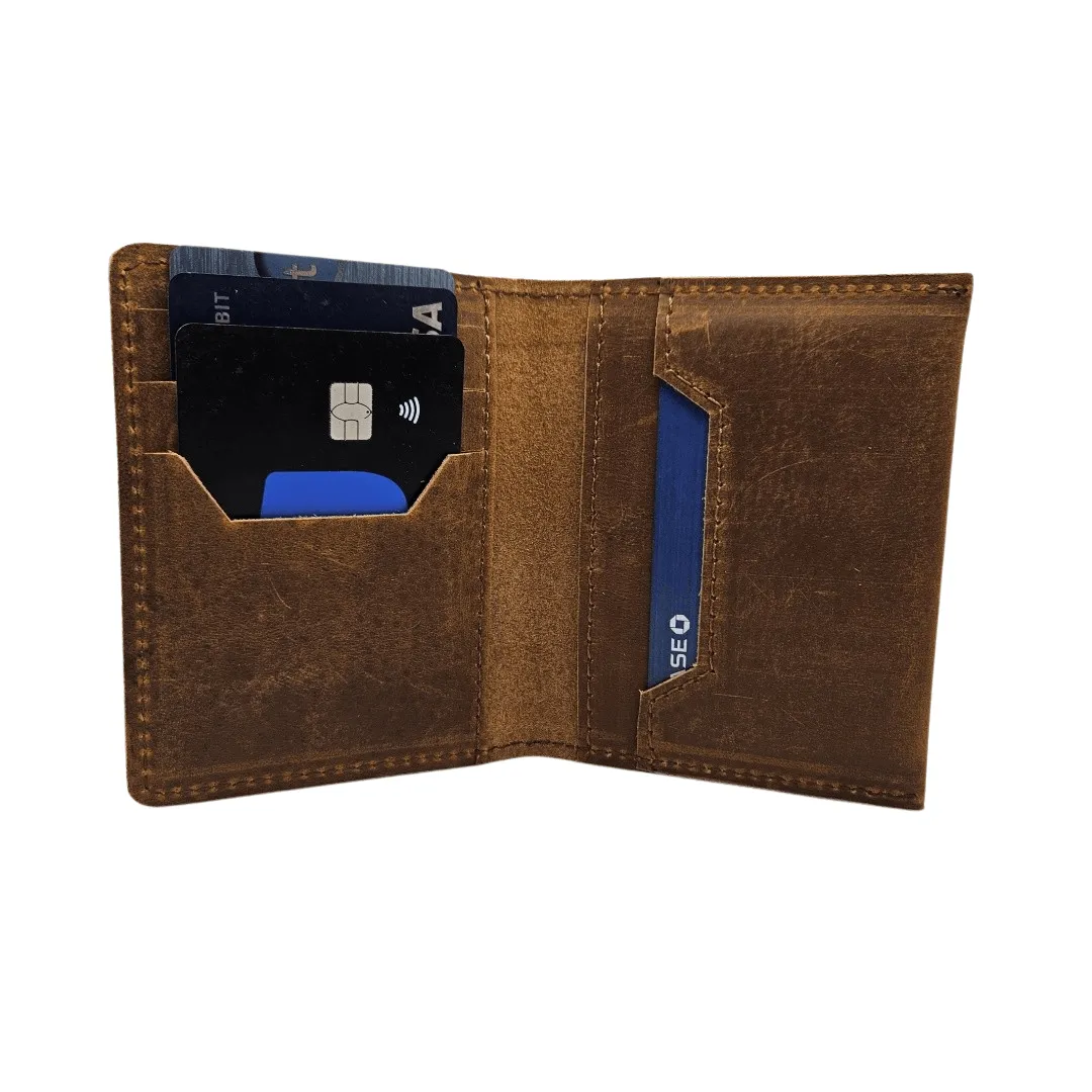 GAC STOP Minimalist Full Grain Leather Men's Card Wallet Brown