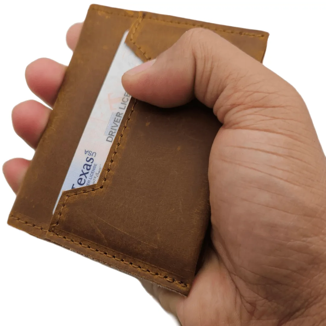 GAC STOP Minimalist Full Grain Leather Men's Card Wallet Brown
