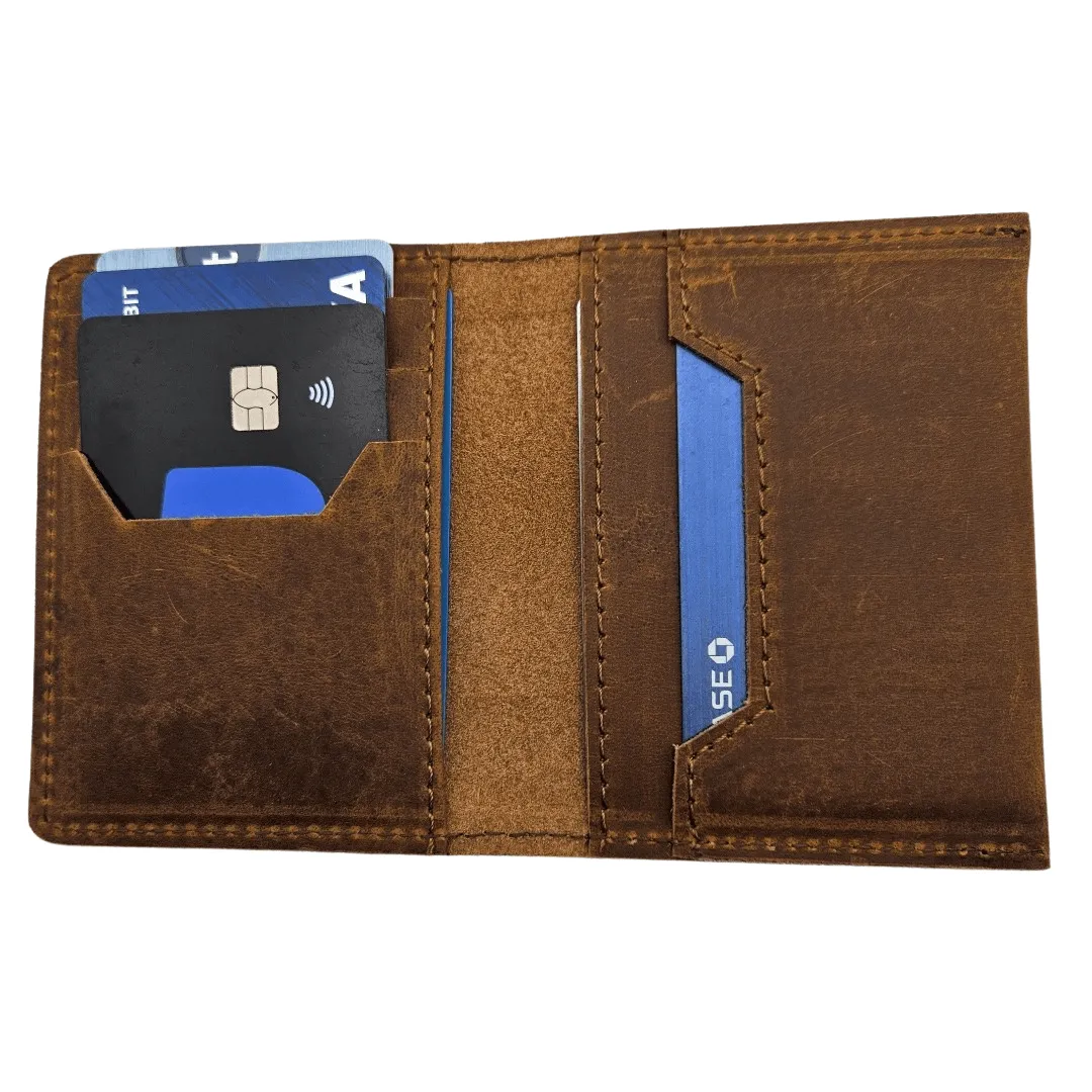 GAC STOP Minimalist Full Grain Leather Men's Card Wallet Brown