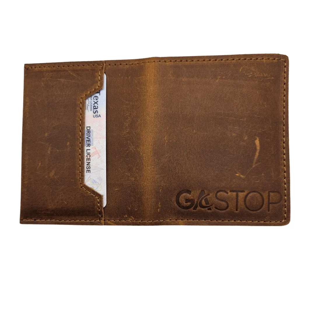 GAC STOP Minimalist Full Grain Leather Men's Card Wallet Brown