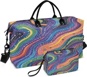 Galaxy Nebula Dots Dark Sports Gym Bag for Women Men Travel Duffel Bag Weekend Overnight Carry on Bag with Toiletry Bag Training Handbag for Workout Swimming Yoga Plane Hospital
