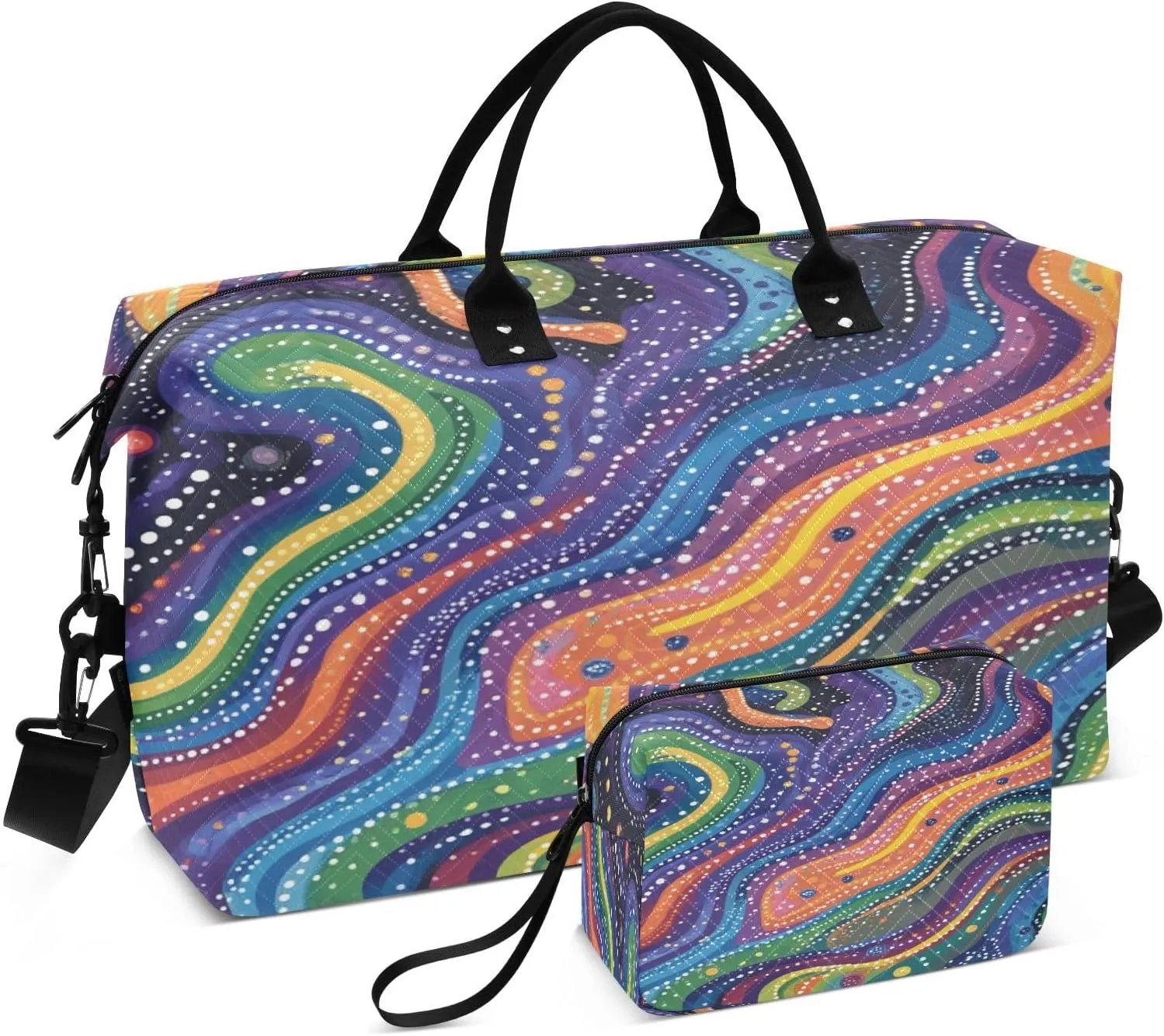 Galaxy Nebula Dots Dark Sports Gym Bag for Women Men Travel Duffel Bag Weekend Overnight Carry on Bag with Toiletry Bag Training Handbag for Workout Swimming Yoga Plane Hospital