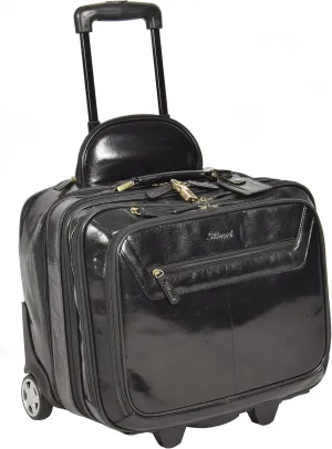 Genuine Black Leather Pilot Case Trolley Bag Laptop Business Travel Weekend Cabin Bag AL1, multi, L