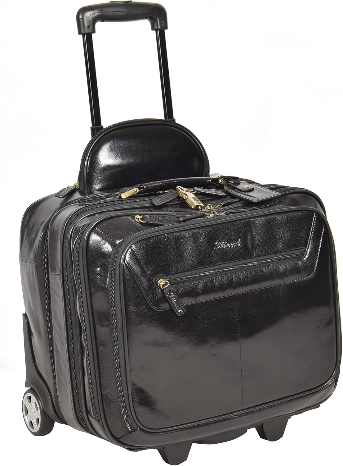 Genuine Black Leather Pilot Case Trolley Bag Laptop Business Travel Weekend Cabin Bag AL1, multi, L