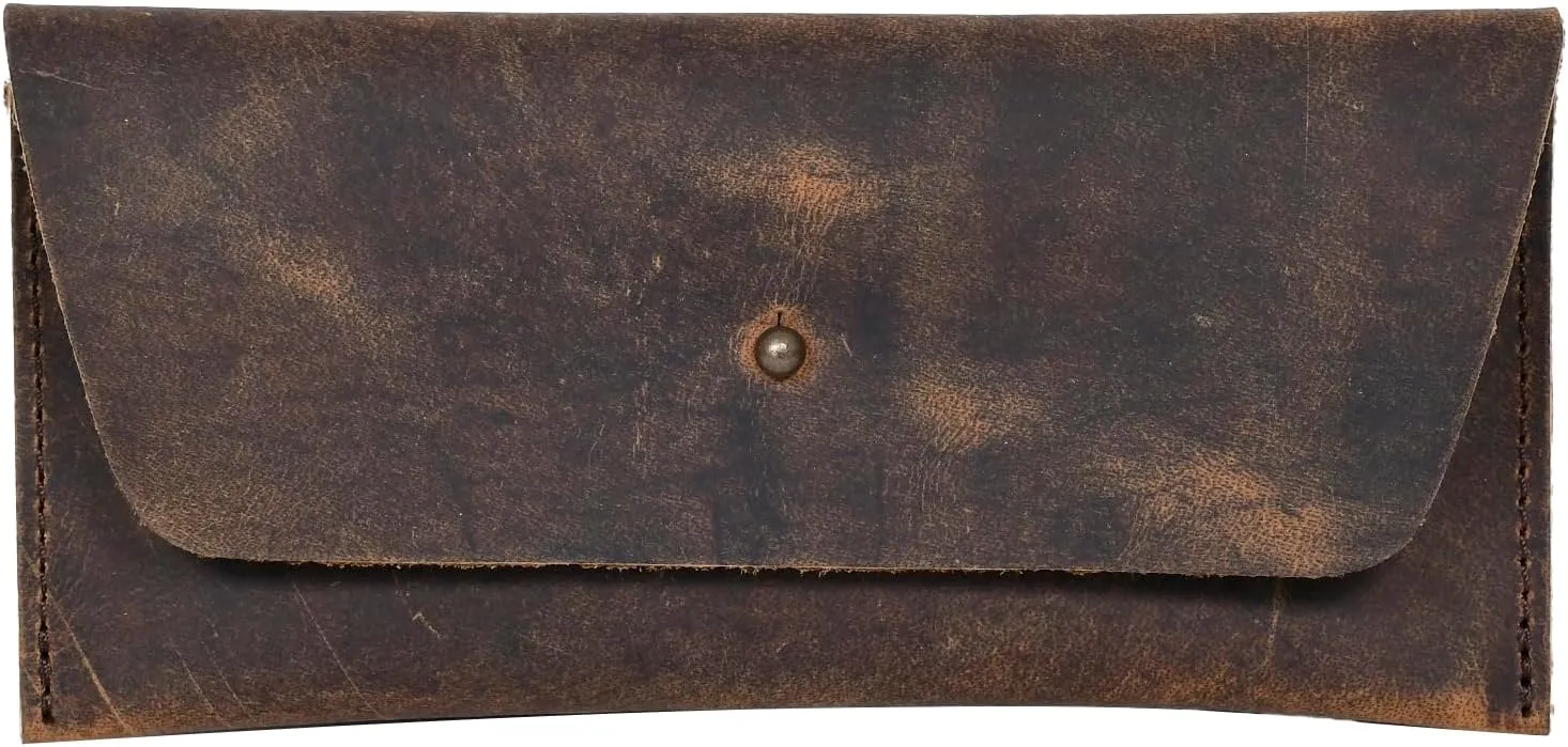 Genuine Buffalo Multi Functional Envelope For Cash Handmade Ultility Pouch Distressed Brown Leather Wallet Reusable Envelope
