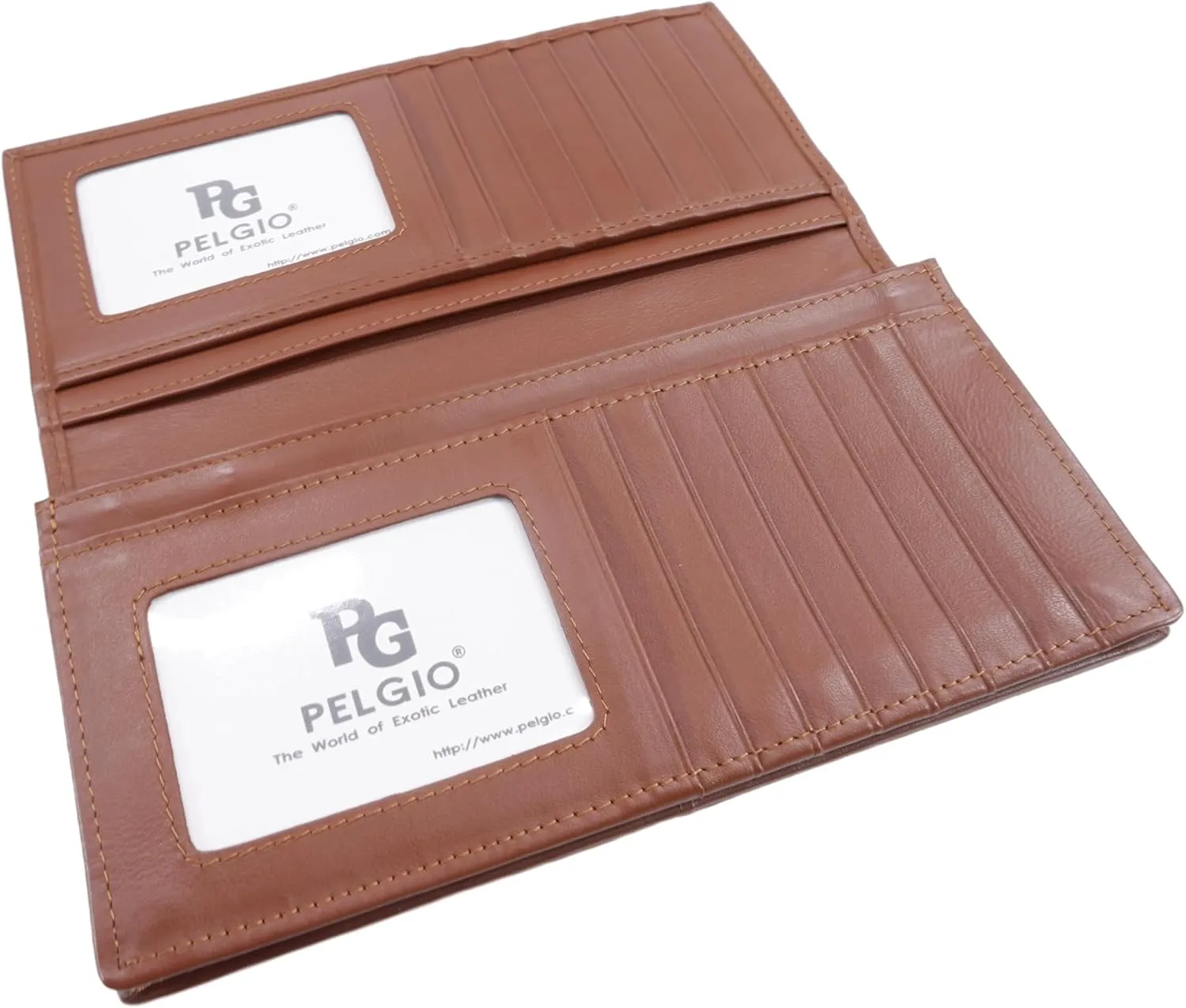 Genuine Crocodile Caiman Hornback Skin Soft Leather Checkbook Long Wallet (Mahogany Brown)