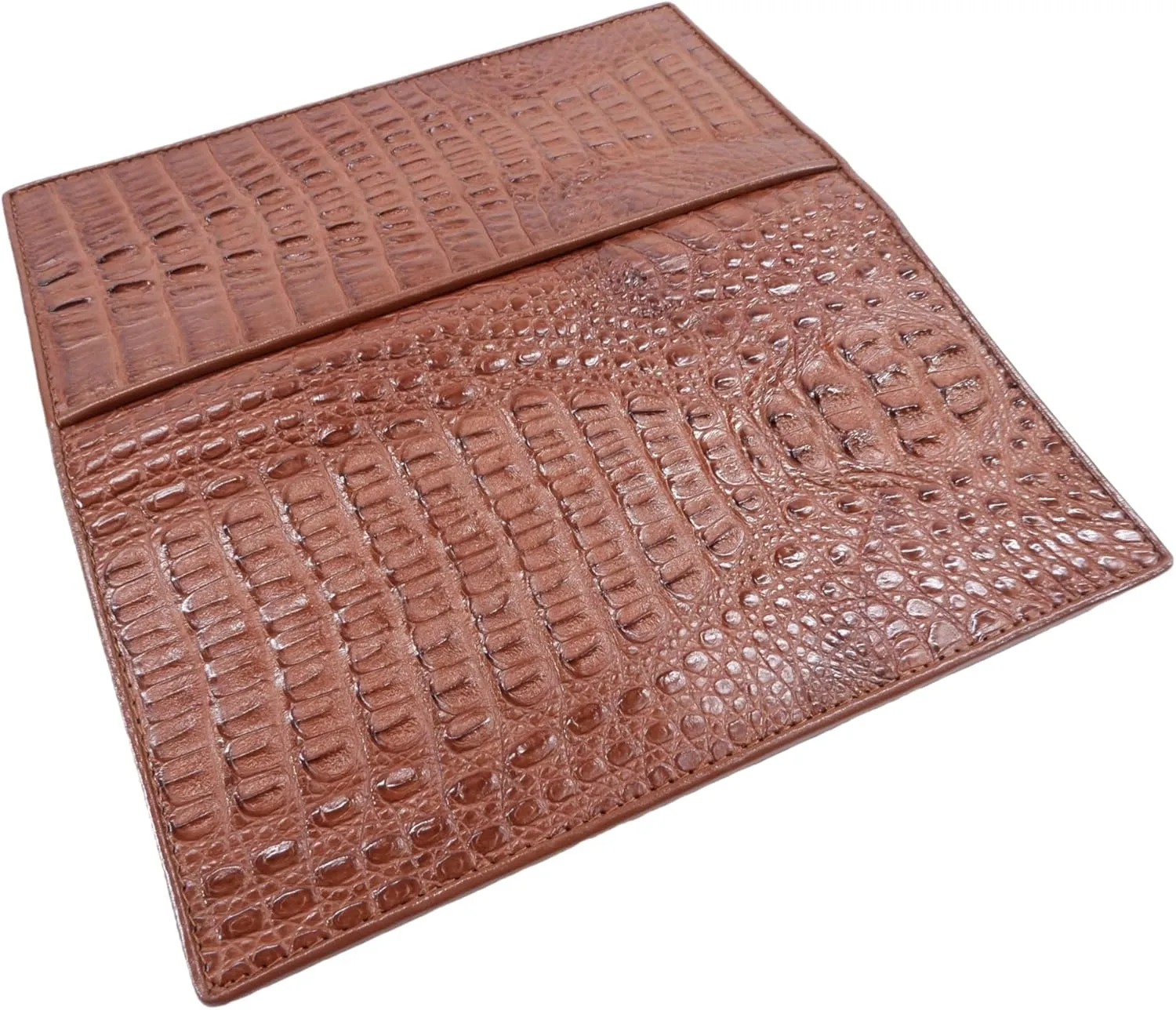 Genuine Crocodile Caiman Hornback Skin Soft Leather Checkbook Long Wallet (Mahogany Brown)