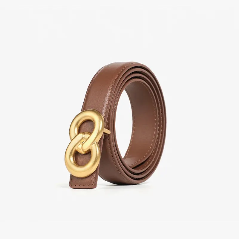 Genuine Leather Belt with Gold Double-Ring Buckle
