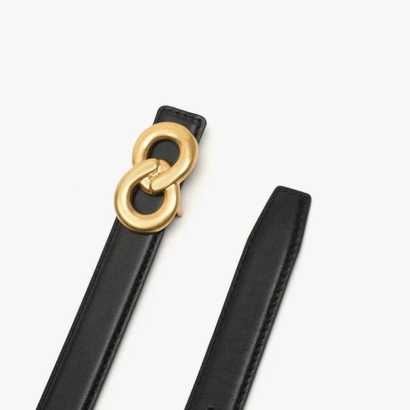 Genuine Leather Belt with Gold Double-Ring Buckle