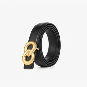 Genuine Leather Belt with Gold Double-Ring Buckle