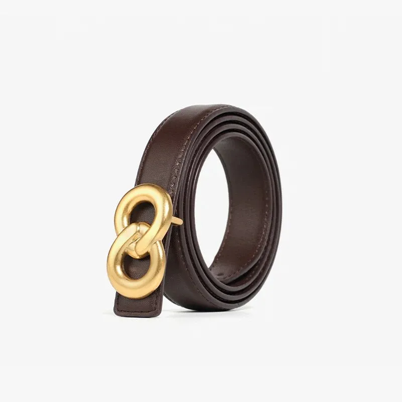 Genuine Leather Belt with Gold Double-Ring Buckle