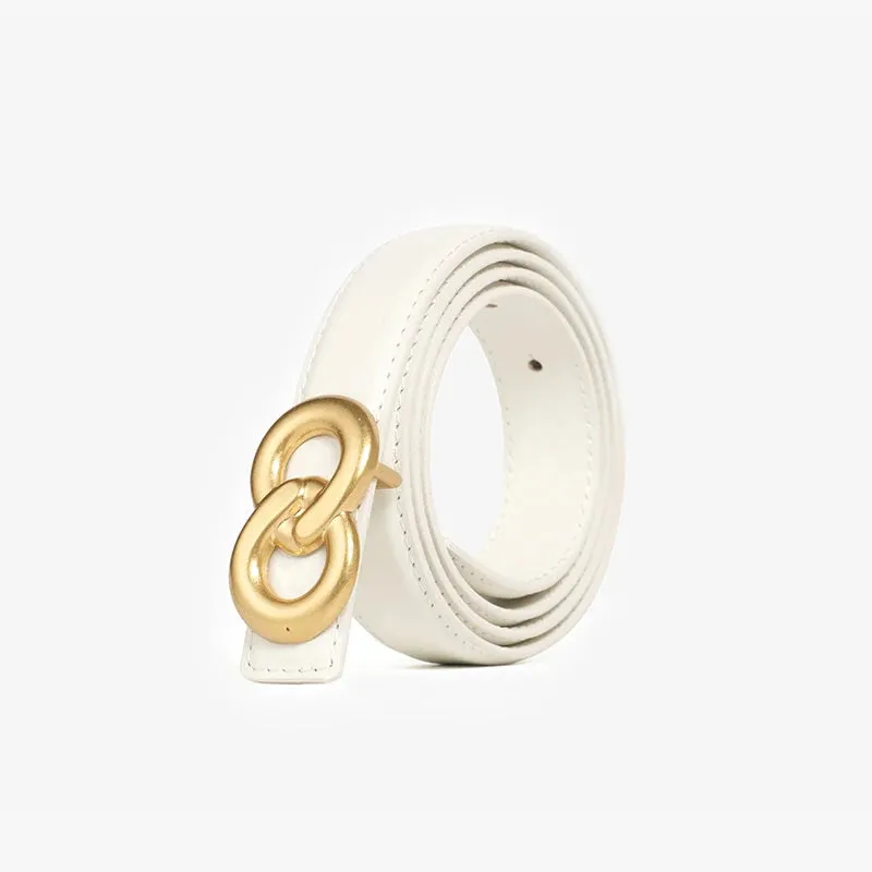 Genuine Leather Belt with Gold Double-Ring Buckle