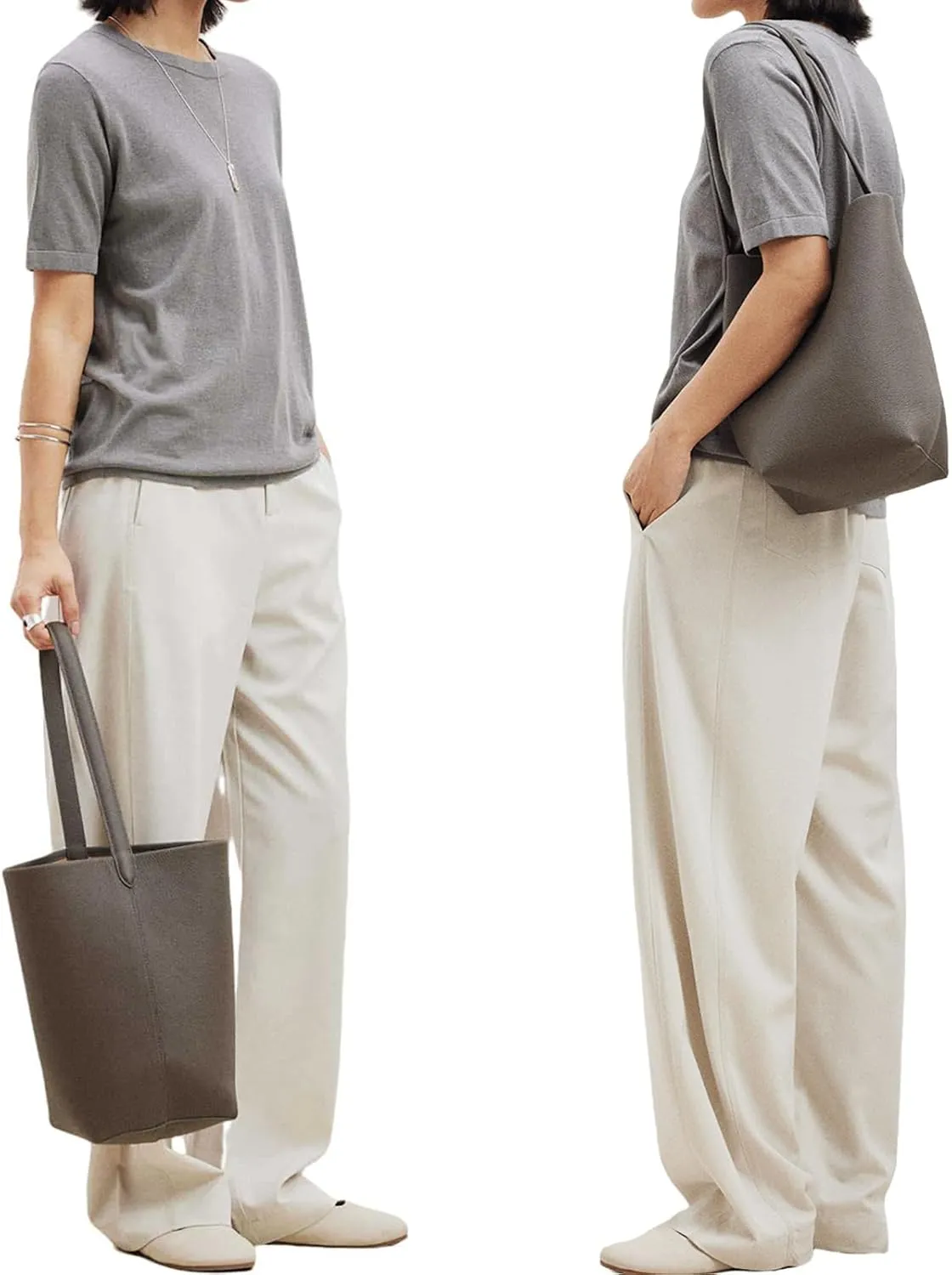 Genuine Leather Bucket Tote Bag for Women -Casual & Spacious Shoulder Handbag