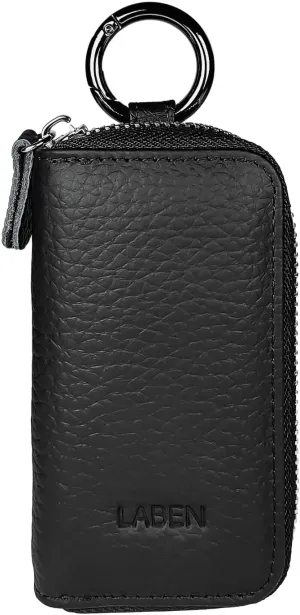 Genuine Leather Car Key Holder Bag Keychain Case Wallet with 6 Hooks Keyring Zipper Bag