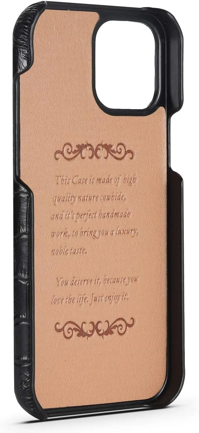 Genuine Leather Case for iPhone 13 Pro Max,Classic Crocodile Pattern Real Leather Half Wrapped Case Slim Fit (Half-Pack)