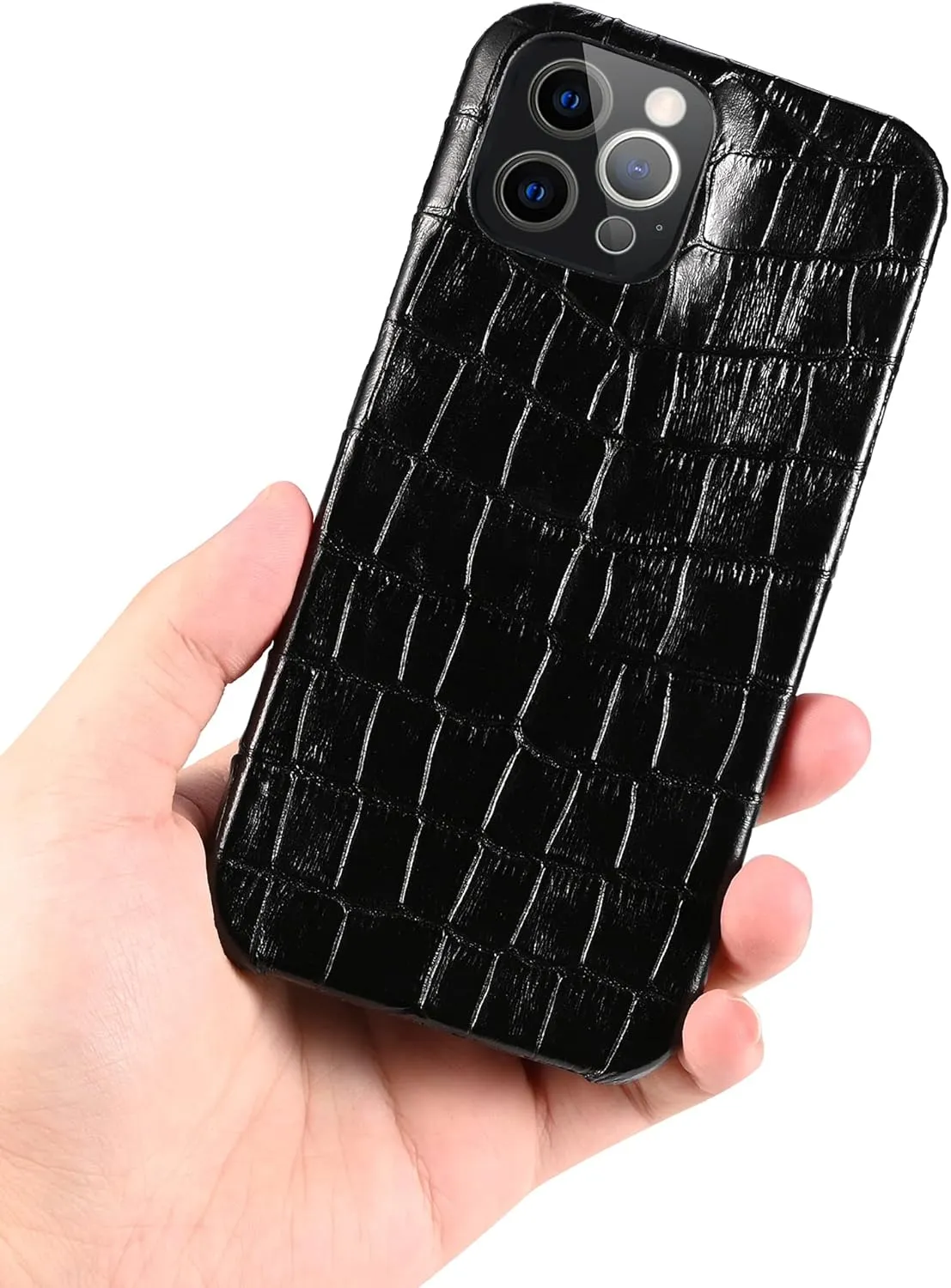 Genuine Leather Case for iPhone 13 Pro Max,Classic Crocodile Pattern Real Leather Half Wrapped Case Slim Fit (Half-Pack)
