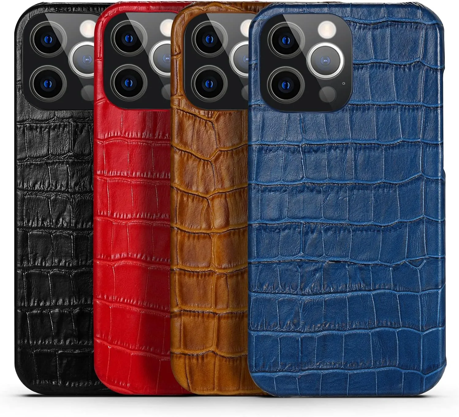 Genuine Leather Case for iPhone 13 Pro Max,Classic Crocodile Pattern Real Leather Half Wrapped Case Slim Fit (Half-Pack)