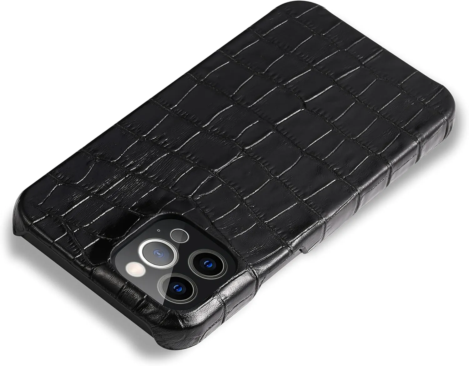 Genuine Leather Case for iPhone 13 Pro Max,Classic Crocodile Pattern Real Leather Half Wrapped Case Slim Fit (Half-Pack)