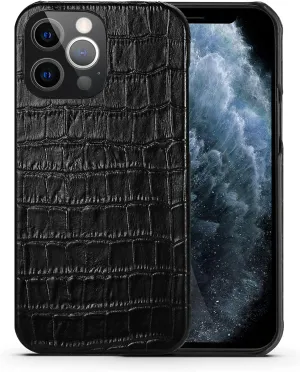 Genuine Leather Case for iPhone 13 Pro,Classic Crocodile Pattern Real Leather Half Wrapped Case Slim Fit (Half-Pack)