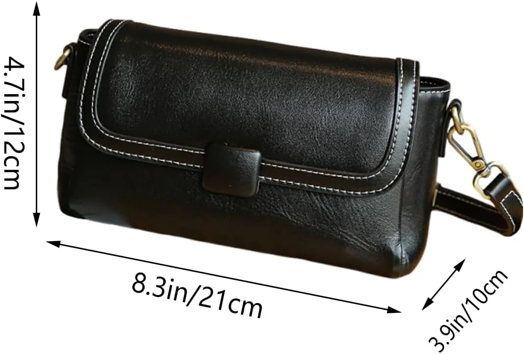 Genuine Leather Crossbody Bag, Classic Shoulder Purse with Adjustable Strap for Women
