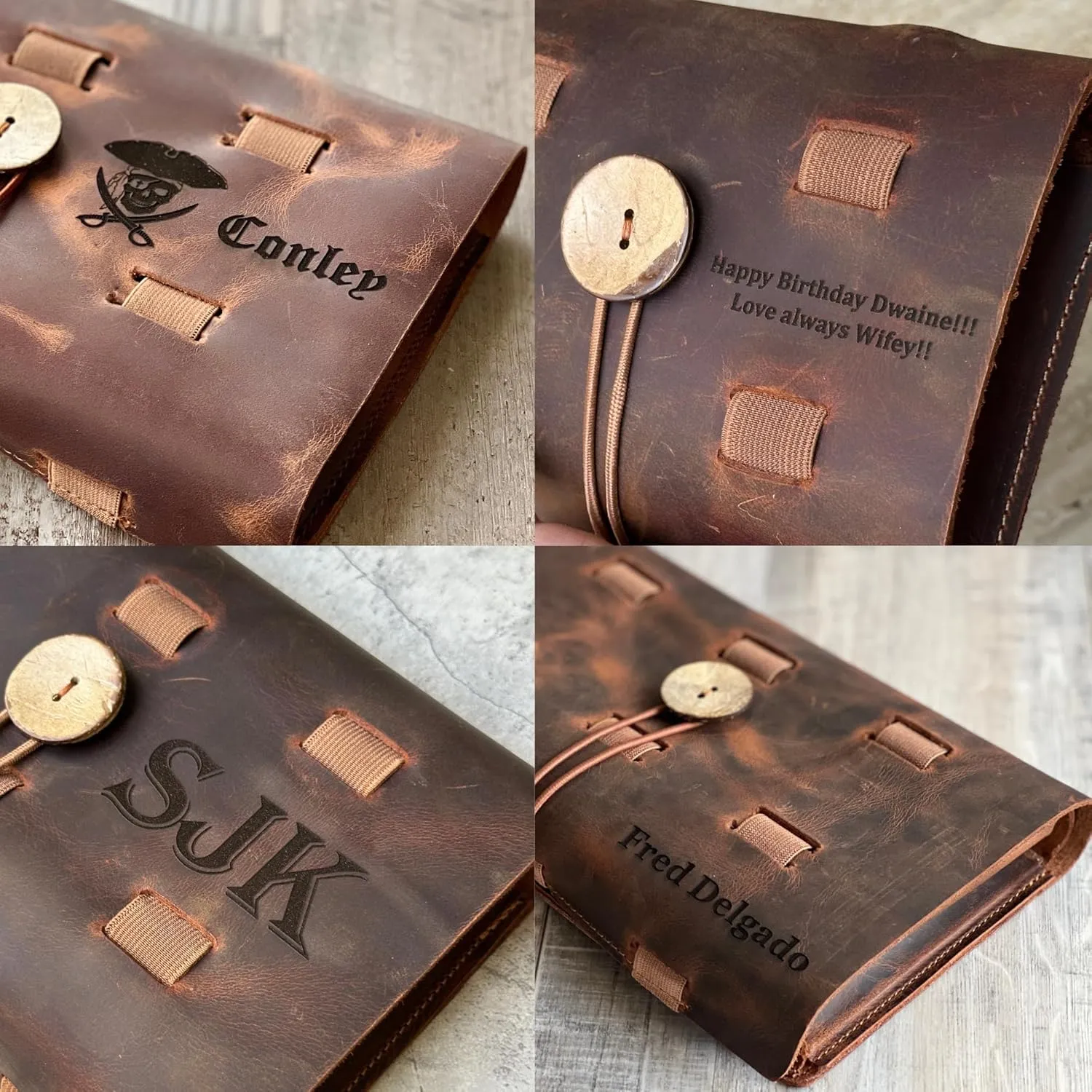 Genuine Leather Electronic Cable Organizer Bag Handmade Travel Cord Organizer Roll Case for Hard Drives, Cables, Charger, Phone, USB, SD Card (Large - Brown)