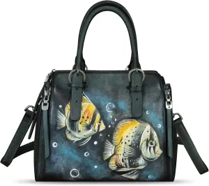 Genuine Leather Handbag for Women Hand Painted Leather Top Handle Purse Handmade Crossbody Satchel Tote Bag