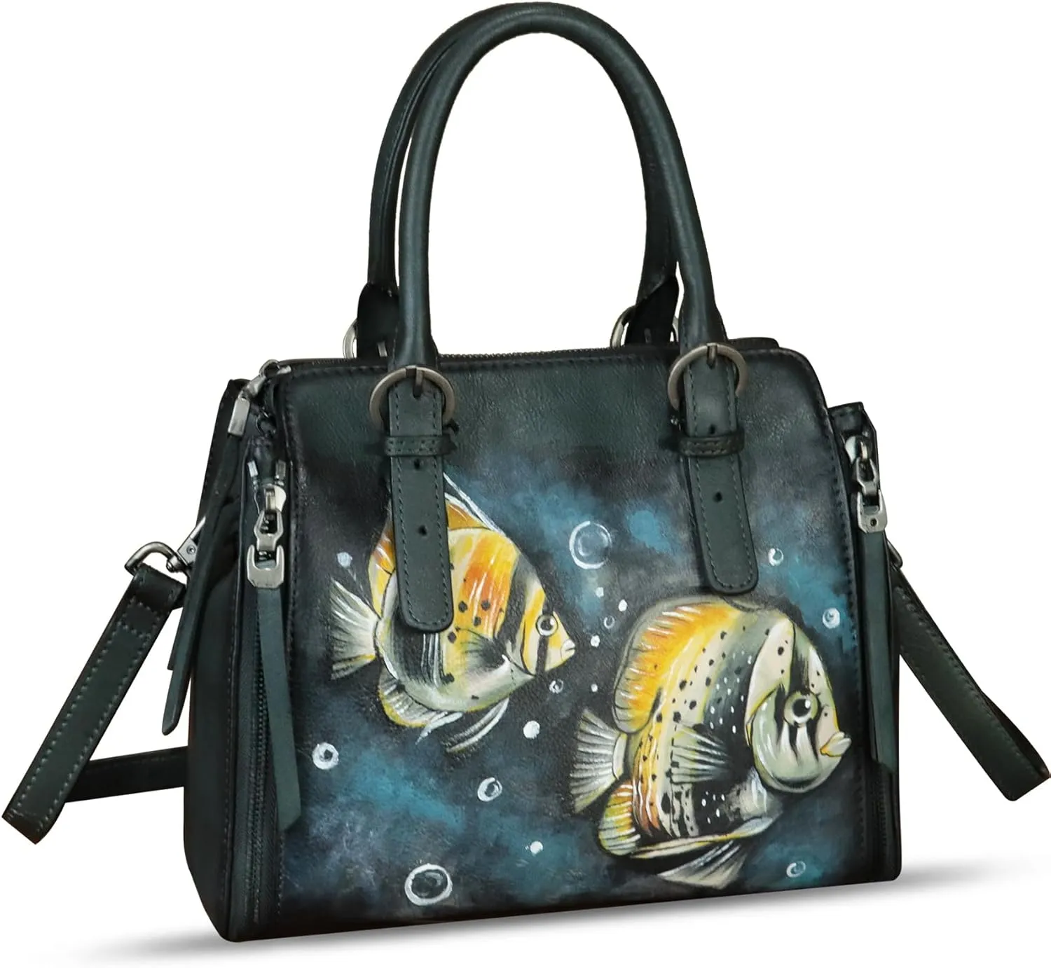 Genuine Leather Handbag for Women Hand Painted Leather Top Handle Purse Handmade Crossbody Satchel Tote Bag