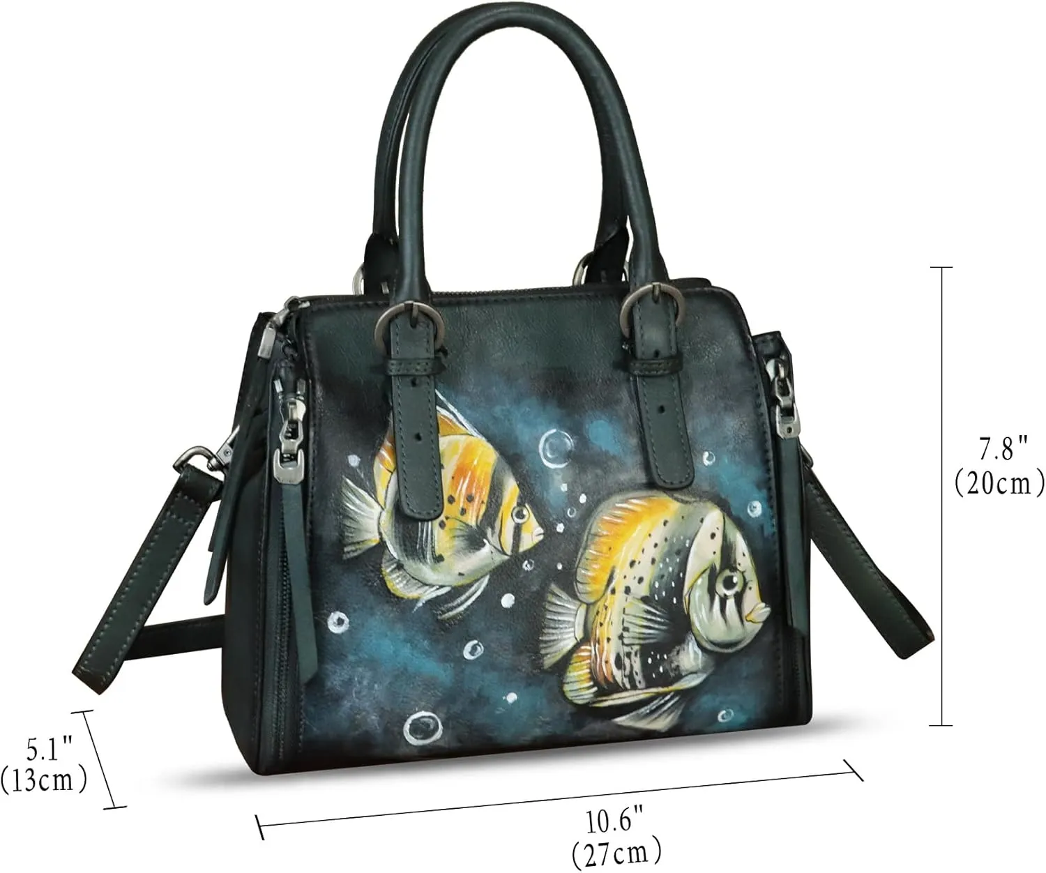 Genuine Leather Handbag for Women Hand Painted Leather Top Handle Purse Handmade Crossbody Satchel Tote Bag