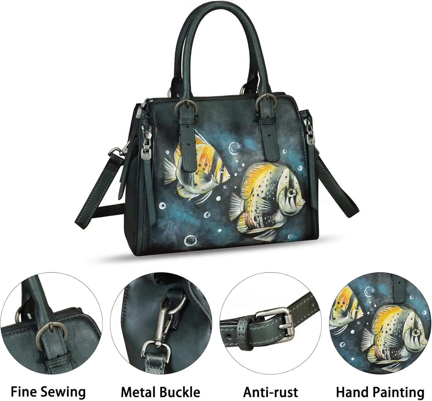 Genuine Leather Handbag for Women Hand Painted Leather Top Handle Purse Handmade Crossbody Satchel Tote Bag