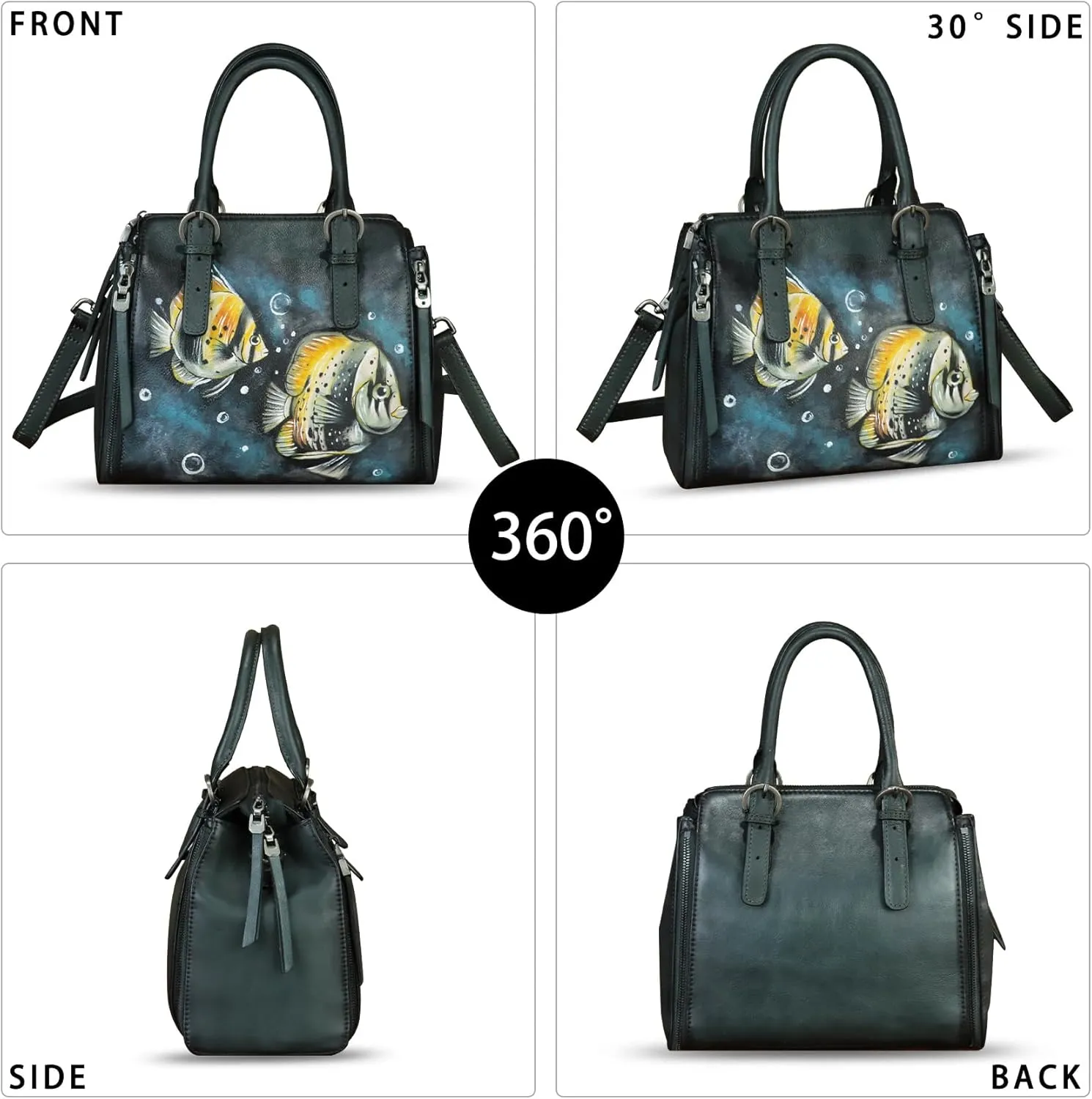 Genuine Leather Handbag for Women Hand Painted Leather Top Handle Purse Handmade Crossbody Satchel Tote Bag